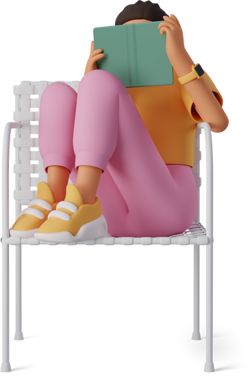 Young woman sitting in armchair and reading book PNG、SVG