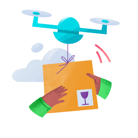 Drone delivered a package to a person Illustration in PNG, SVG