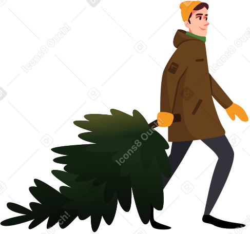 man with christmas tree Illustration in PNG, SVG