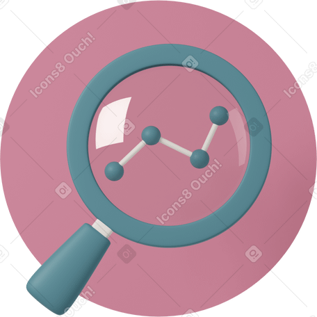3D line graph and magnifying glass PNG, SVG