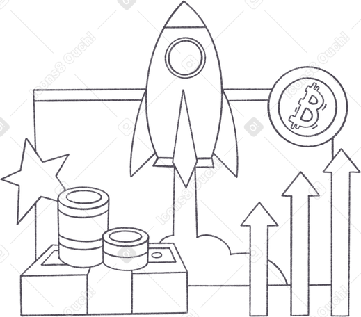 rocket flies up and around a lot of money Illustration in PNG, SVG
