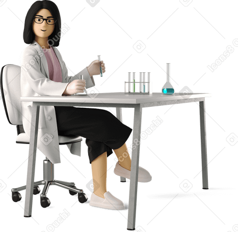 3D woman scientist working в PNG, SVG