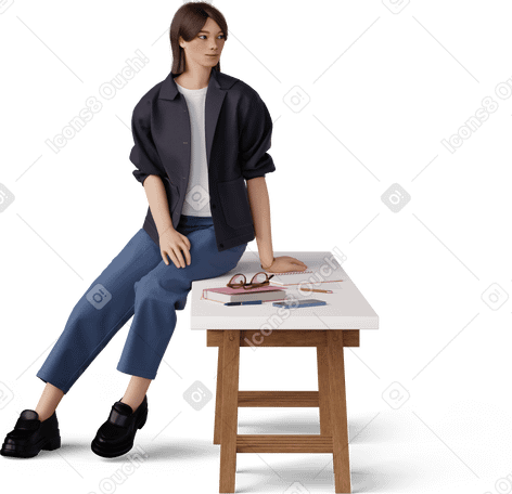 young woman sitting on the table в PNG, SVG