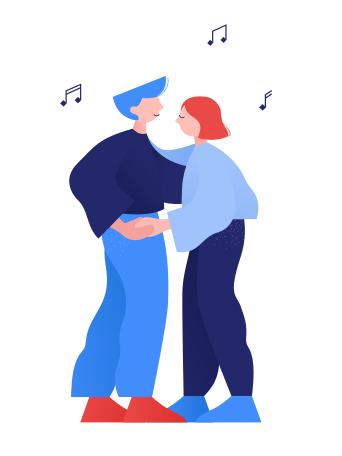 Man and woman dancing together to music hugging each other Illustration in PNG, SVG