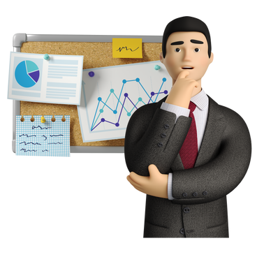 Homme debout près du tableau avec business analytics PNG, SVG