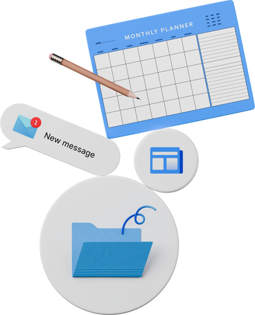 Front view of calendar and reminders for time management в PNG, SVG