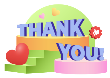Lettering Thank You! with hearts and like text PNG, SVG