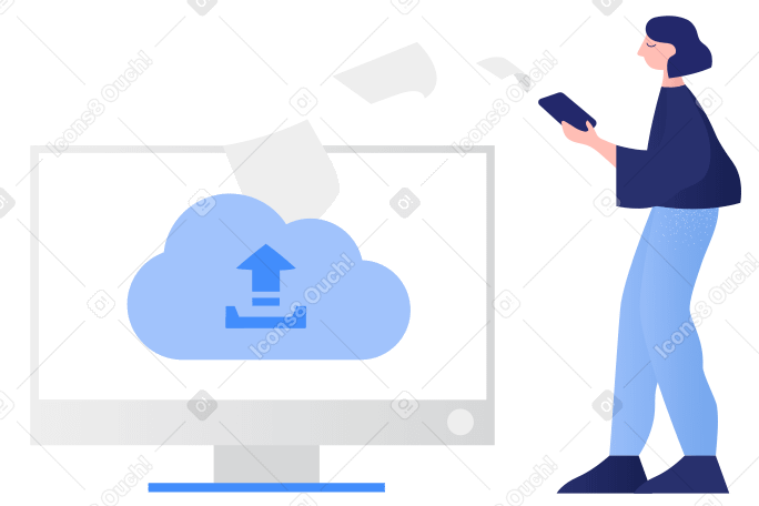 Woman uploading files to cloud PNG, SVG