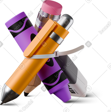 Pen pencils and eraser making pyramid PNG, SVG