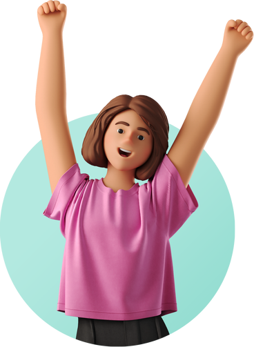 Joyful woman raises her fists up в PNG, SVG