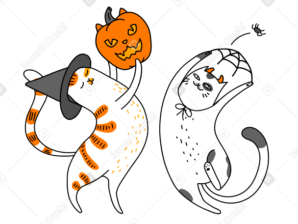 Кошки празднуют хэллоуин с фонарем из тыквы в PNG, SVG