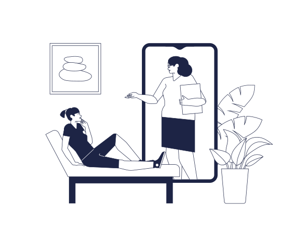 Psychologist on smartphone screen holding online psychotherapy session with woman on sofa Illustration in PNG, SVG