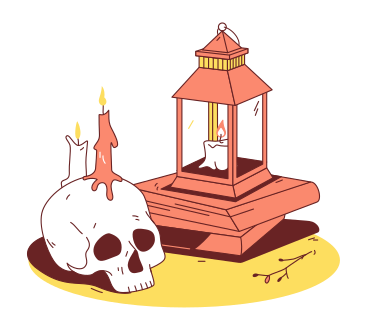 Skull, books stack and candle in lantern PNG, SVG