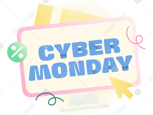 Lettering Cyber Monday on screen with cursor text PNG, SVG