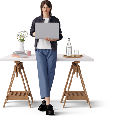Young woman holding laptop в PNG, SVG
