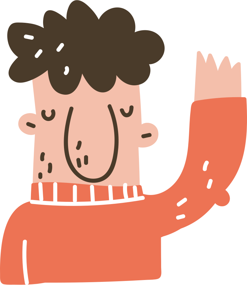 curly haired man with hand up Illustration in PNG, SVG