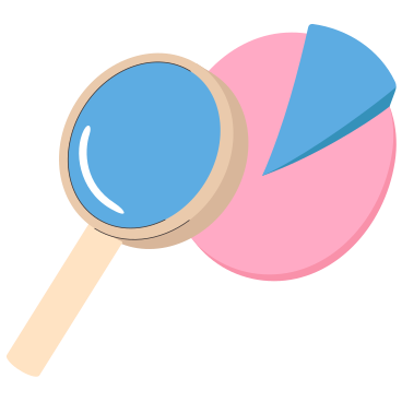 Magnifier with circular pink diagram animated illustration in GIF, Lottie (JSON), AE