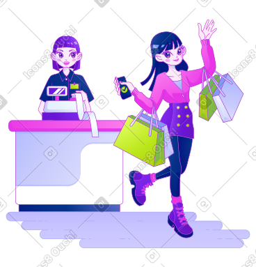 女孩用手机购物和付款 PNG, SVG