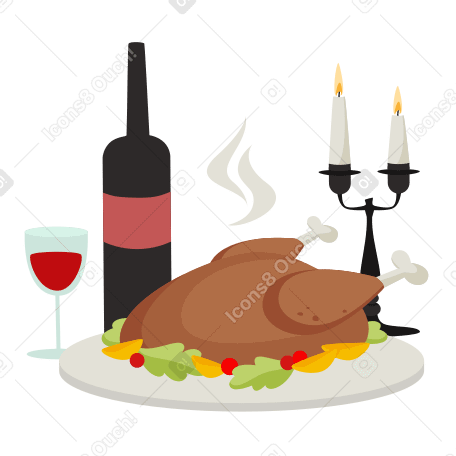 感恩节晚餐用蜡烛和火鸡 PNG, SVG
