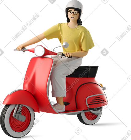 3D young woman on a moped PNG, SVG