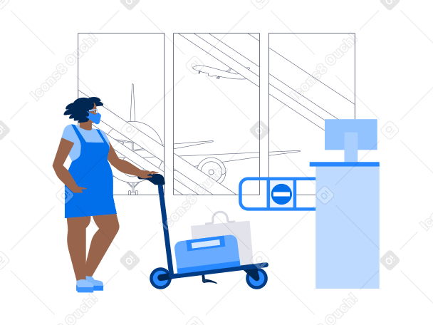 A woman is waiting for permission to land at the airport Illustration in PNG, SVG