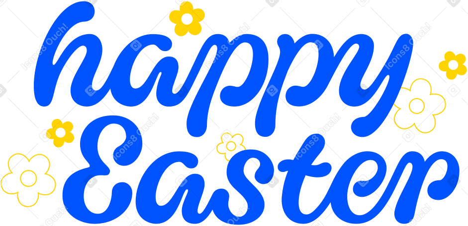 lettering happy easter with flowers Illustration in PNG, SVG