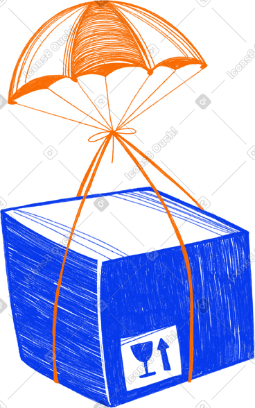 Blue cardboard box with orange parachute PNG, SVG