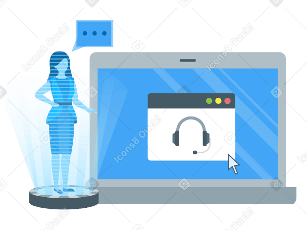 Holographic support person in online customer support PNG, SVG