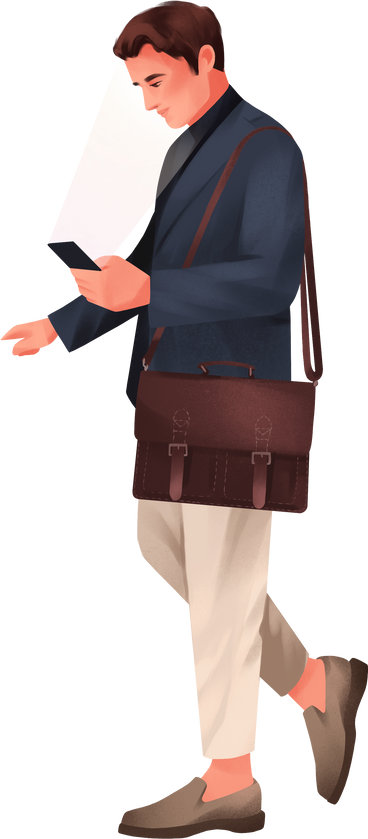 man standing and looking at his phone PNG, SVG