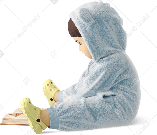 3D little child with a book PNG、SVG