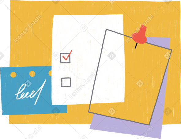 yellow board with paper notes Illustration in PNG, SVG