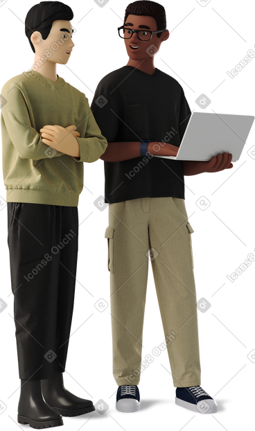 Two men working with a laptop PNG, SVG