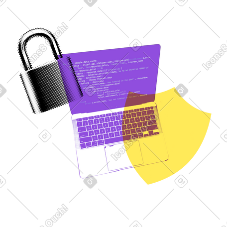 使用笔记本电脑、防护罩和挂锁进行安全编码 PNG, SVG