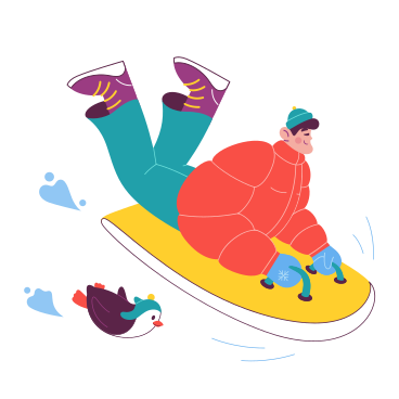 Man on a winter sledge with a penguin PNG, SVG