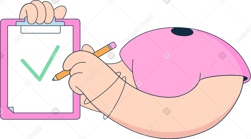 body in pink t-shirt putting check mark on clipboard Illustration in PNG, SVG