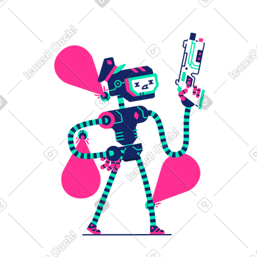 Guard cyborg with weapon and strobe lights animated illustration in GIF, Lottie (JSON), AE