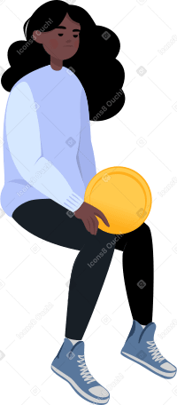 sad girl sitting with a coin Illustration in PNG, SVG