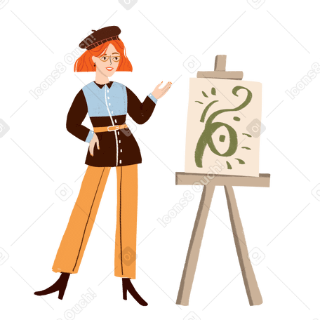 Art critic showing a drawing PNG, SVG