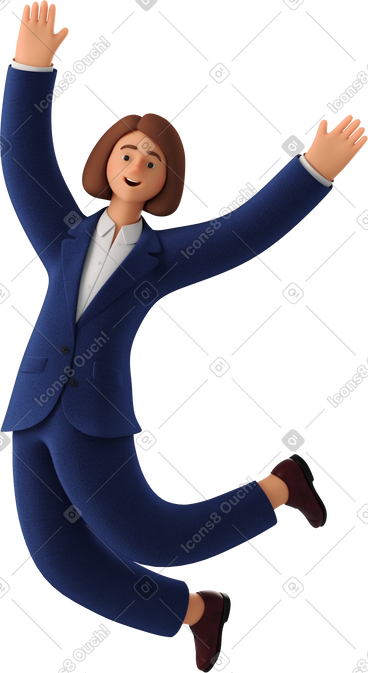 Businesswoman in blue suit jumping PNG, SVG