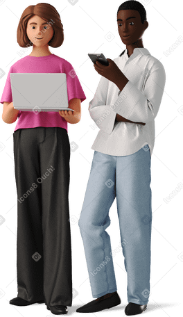 3D two women working with a laptop PNG、SVG