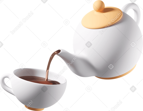 3D White tea pot with cup Illustration in PNG, SVG