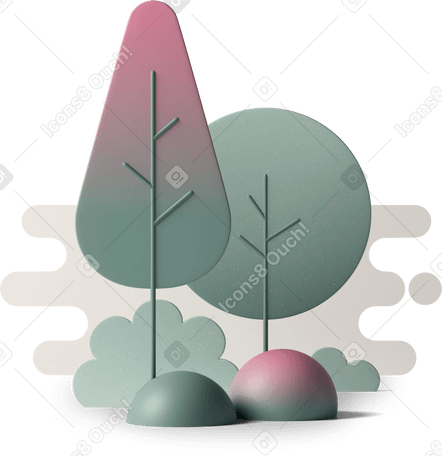 3D two trees PNG, SVG