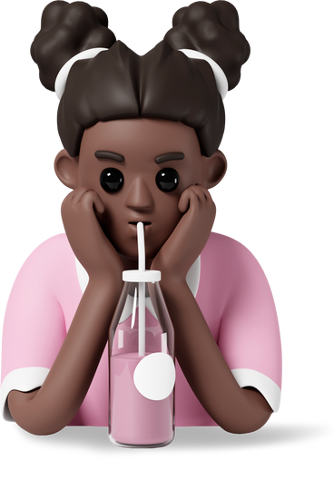 girl drinking juice from glass bottle with straw PNG, SVG