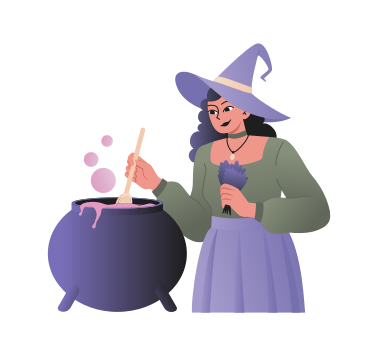 Halloween witch brewing a potion PNG, SVG