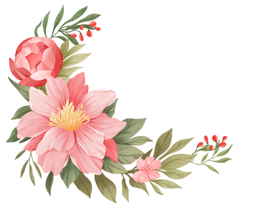 Pink flowers arranged in a semicircle among green leaves PNG, SVG