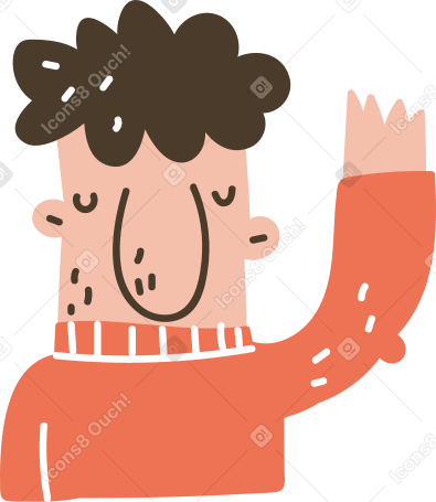 curly haired man with hand up PNG, SVG