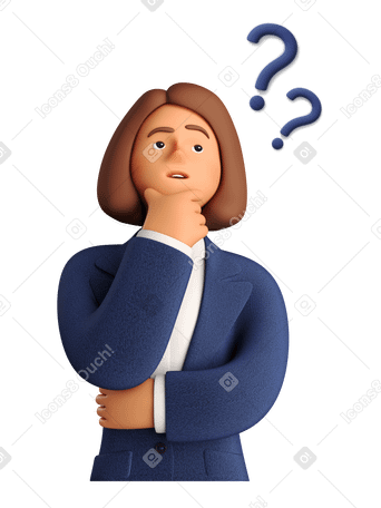 3D Busnesswoman thinking about work with questions hanging over her head PNG, SVG