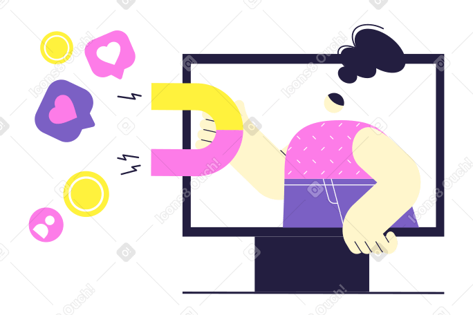 Woman attracting likes and followers on social media PNG, SVG