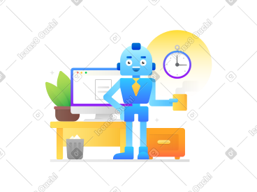 在办公室工作的人工智能机器人 PNG, SVG