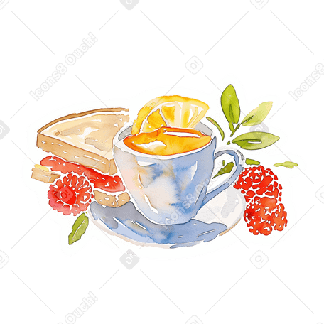 Чай с бутербродом с малиновым джемом в PNG, SVG